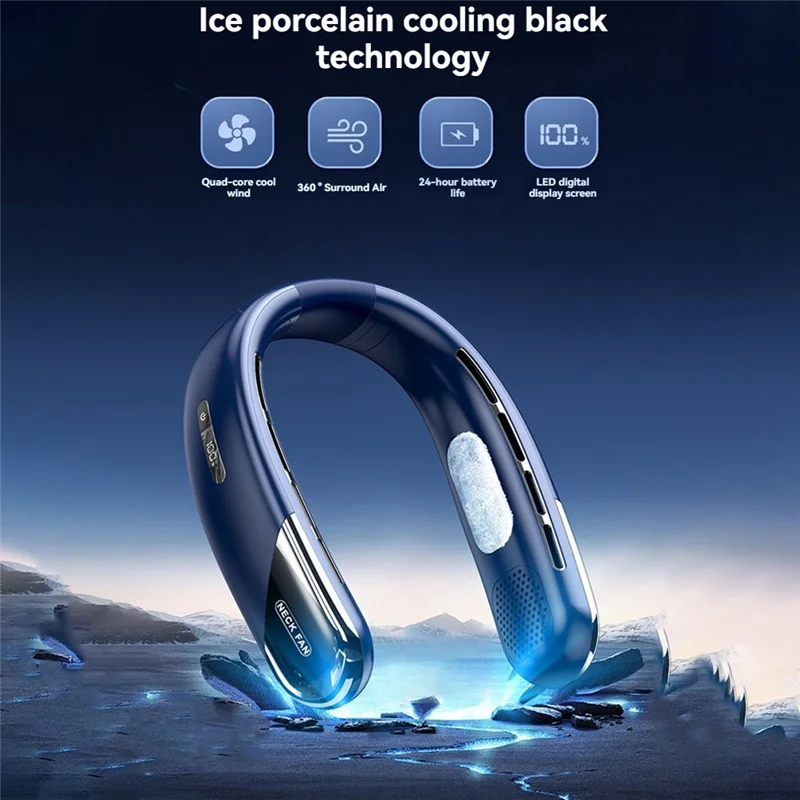 بلدي المنزل كتم المحمولة USB الرقبة مروحة 2400Mah الخالية من الشفرة مروحة تبريد الرقبة LED شاشة ديجيتال 5Th والعتاد الرياح مراوح كهربائية
