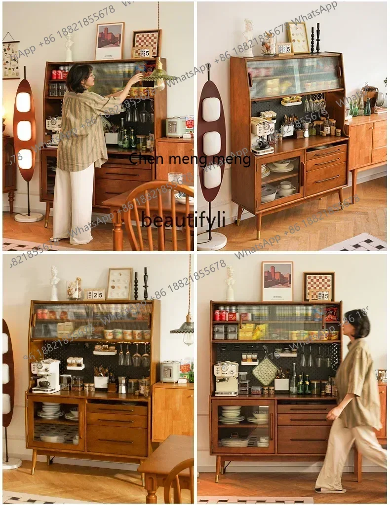 P178 LRetro solid wood dining side cabinet Nordic shelf wine cabinet French medieval living room tea cabinet
