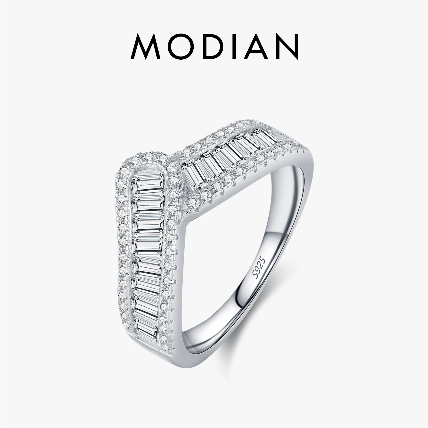 MODIAN 925 Sterling Silver Sparkling Arrow Pave Setting CZ Eternity Band Rings For Women Wedding Engagement Statement Jewelry