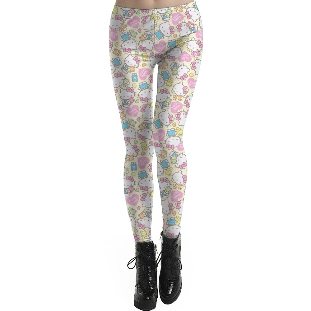 Spring/summer Kuromi Hello Kitty print women's slim-fit stretch comfortable casual leggings Pink tight fitting women's leggings