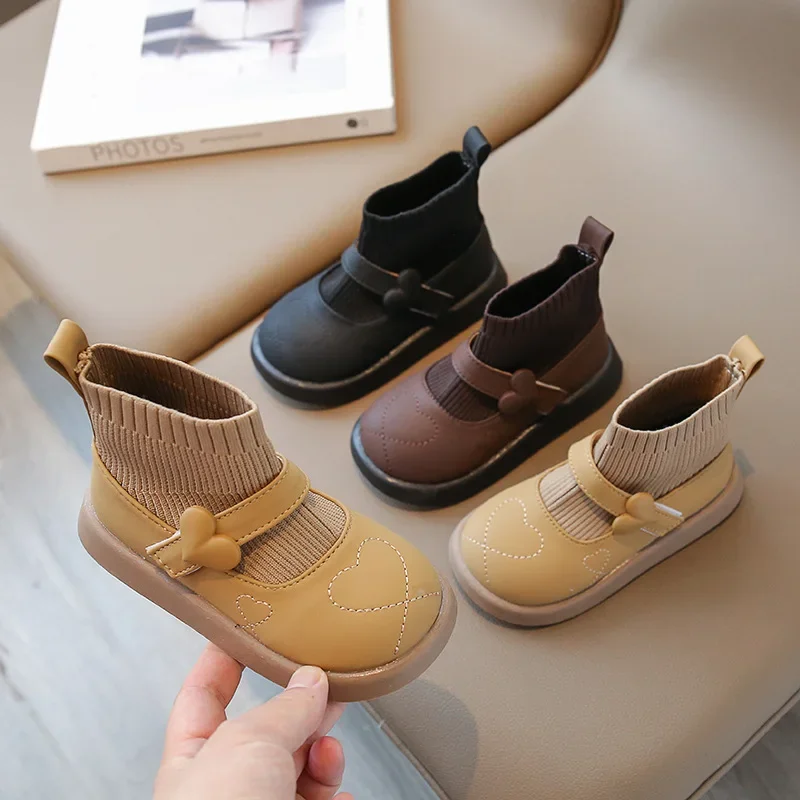 부츠Gril Boot 2023 Winter New Princess Shoe Soft Sole Anti Slip Kid Shoe Fashion Ankle Boot Knitted Slim Girl Shoe Botas Para Niña