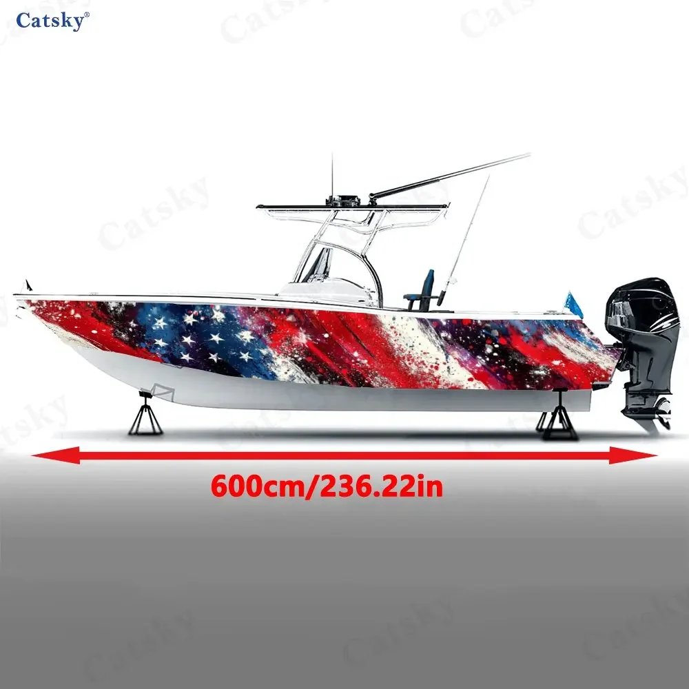 2Pcs American Graffiti Star Stripe Boat Stickers, PVC Waterproof Vinyl Wrap Decals for Fishing Boats, Durable and Stylish Design