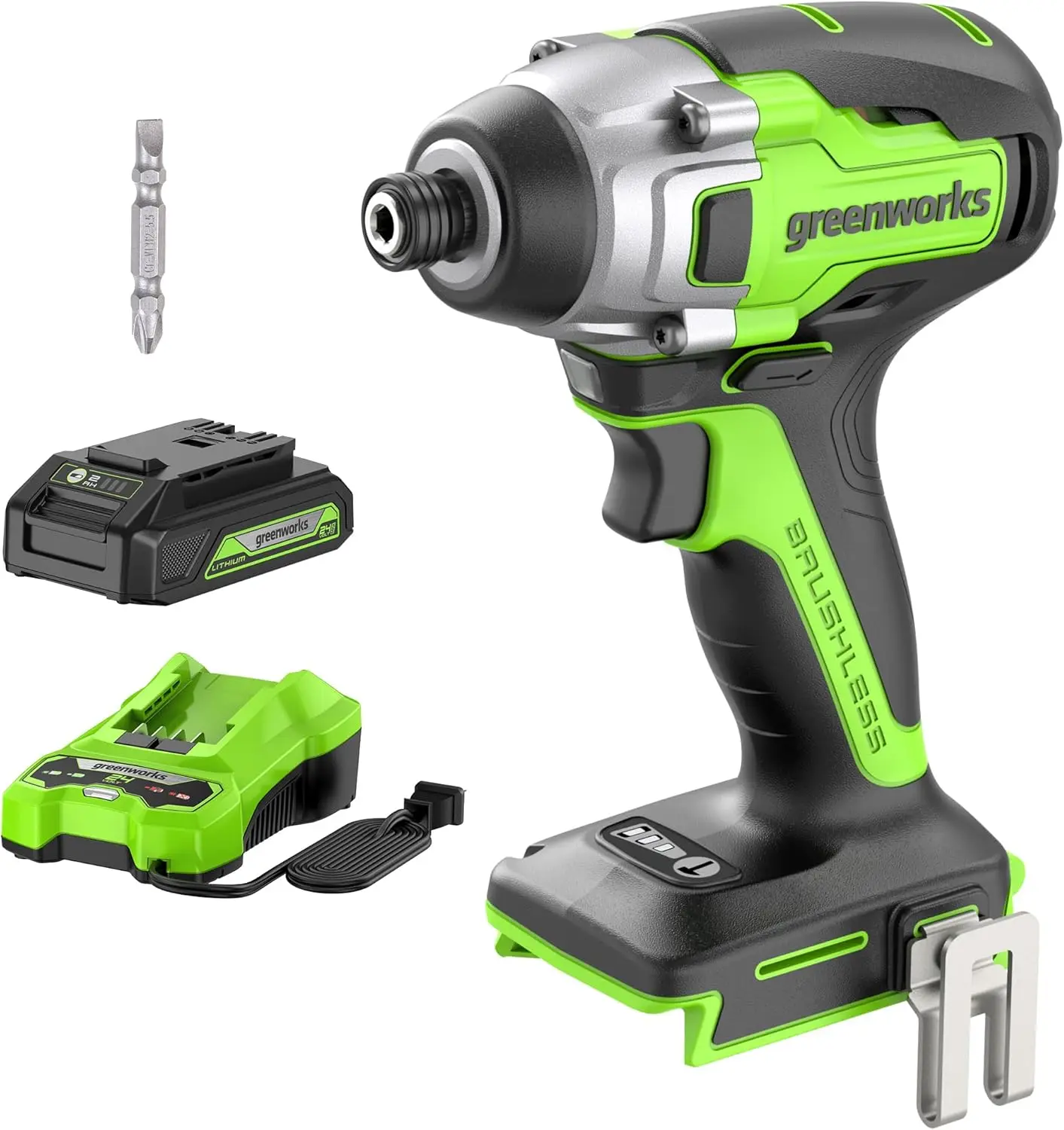 

24V Brushless Impact Driver Kit, 2650 In.Ibs 3-Speed with 2Ah Battery and 2A Charger