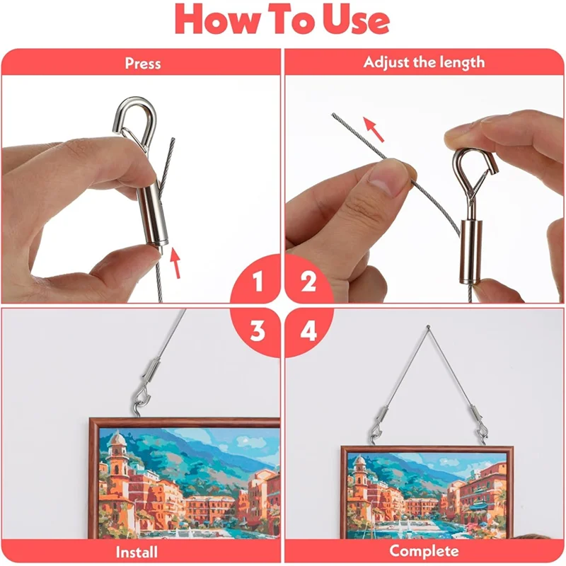 

MCGS-6.6FT Heavy Duty Stainless Steel Picture For Hanging Wire Kit, 8PCS Adjustable For Frames Mirrors Pictures