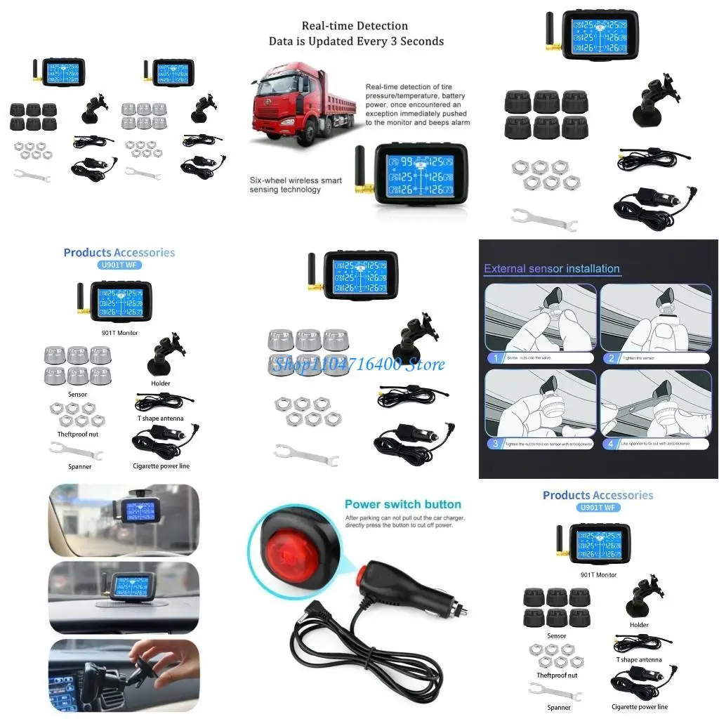 

y1gd Wireless Car Alarm Tire Pressure Monitoring System TPMS LCD + 6 External Sensors