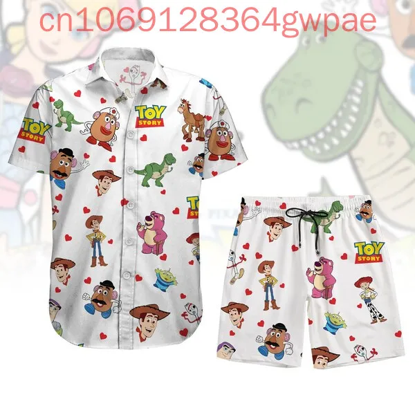 Disney Woody Hawaiian Shirt Shorts Set Toy Story Buzz Lightyear Summer Men's Women's Casual Short Sleeve Beach Shirt Suit