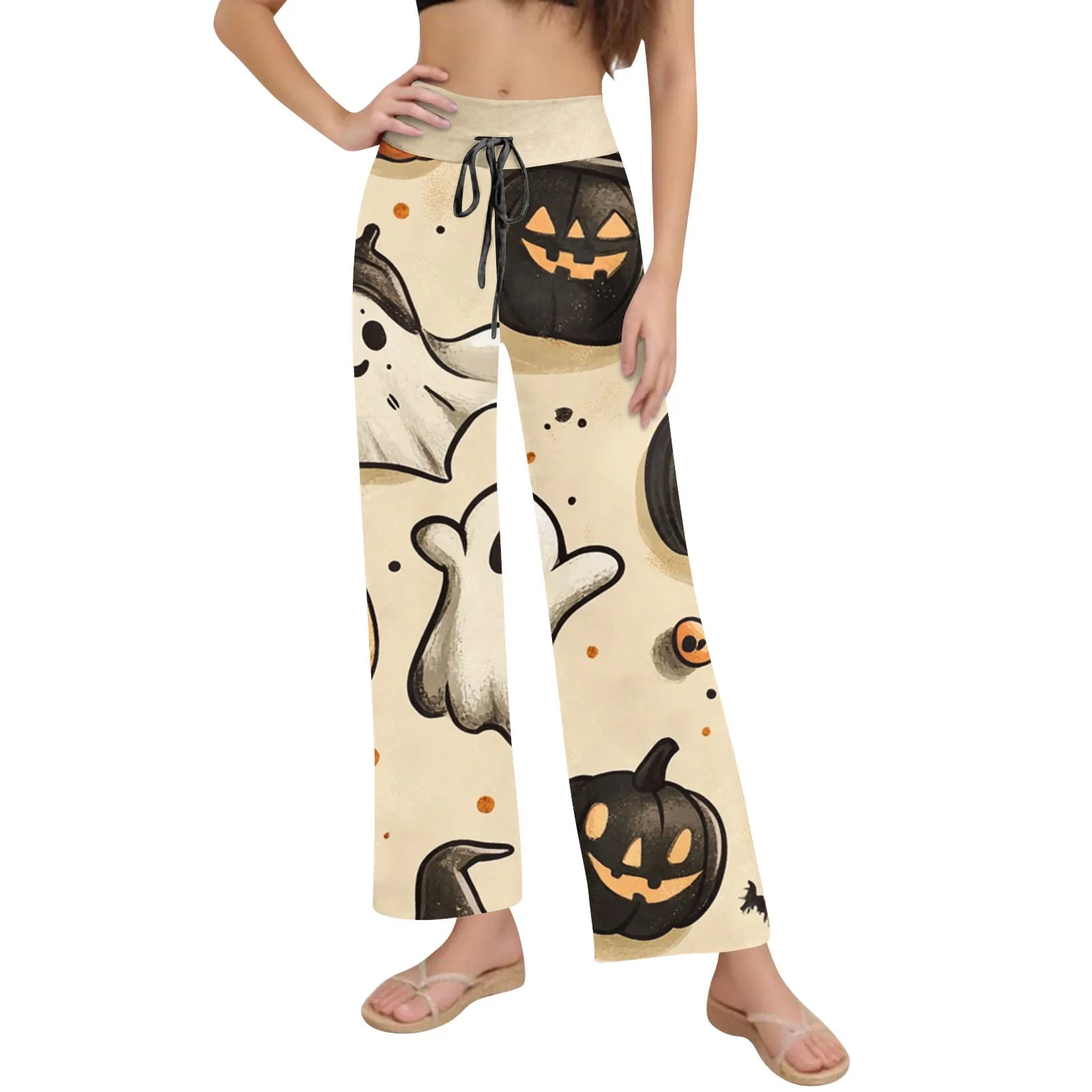 Women'S Comfortable Sleep Pants Halloween Print Drawstring Wide Leg Pants Y2k Cargo Pants Women Pantalones De Mujer Korean Fashi