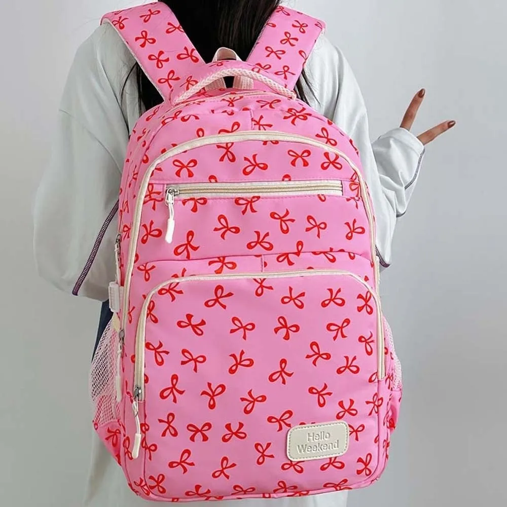 

Daypack Three-piece School Bag Set Casual Large Capacity Nylon Bow Backpack Crossbody Bag with Pen Bag Students School Bag