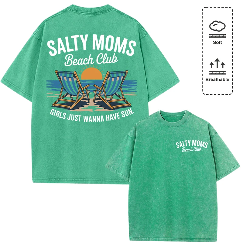 

Женская стираная футболка с принтом Salty Moms Beach Club, хлопковая повседневная футболка, свободные футболки в стиле хип-хоп, разноцветная летняя уличная одежда
