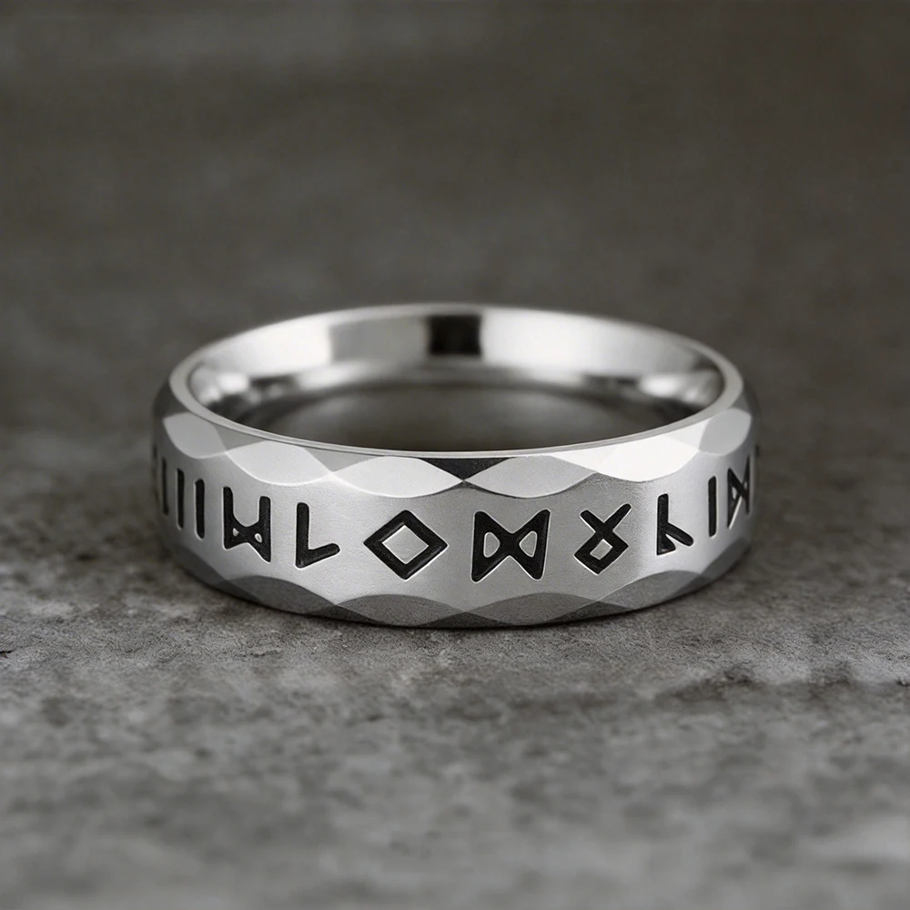 SUNFLOWERZHU Wholesale Men'S Stainless-Steel Rings Punk Viking Rune Men Rings Bevel Vintage Rings Silver Ring Jewelry For Man
