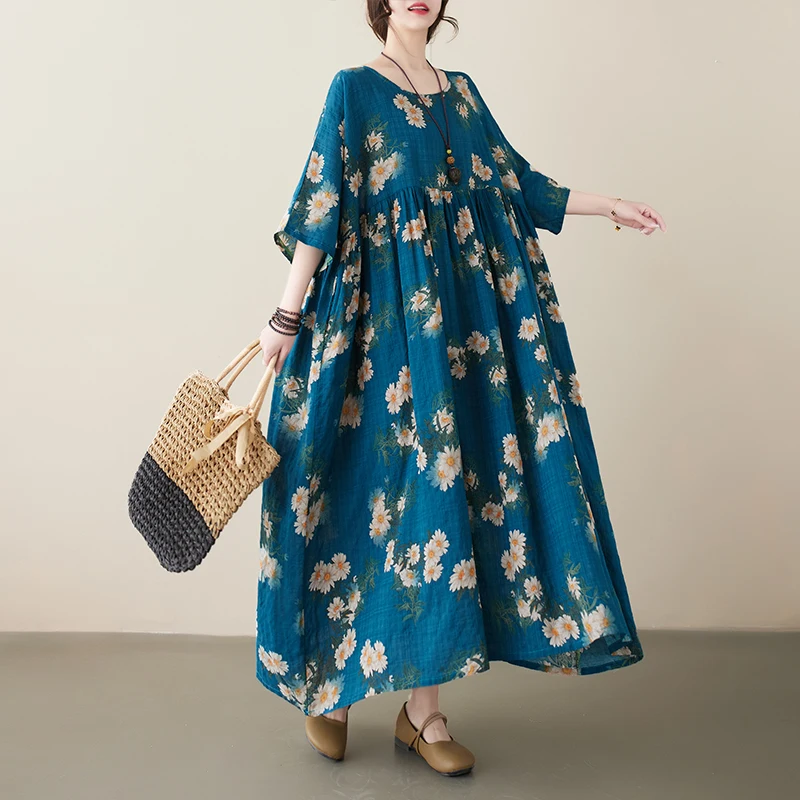 Été nouveau Sle rétro âge-défense maman d'âge moyen coton Dr ort Sve a-ligne jupe femmes Faion trajet taille ample