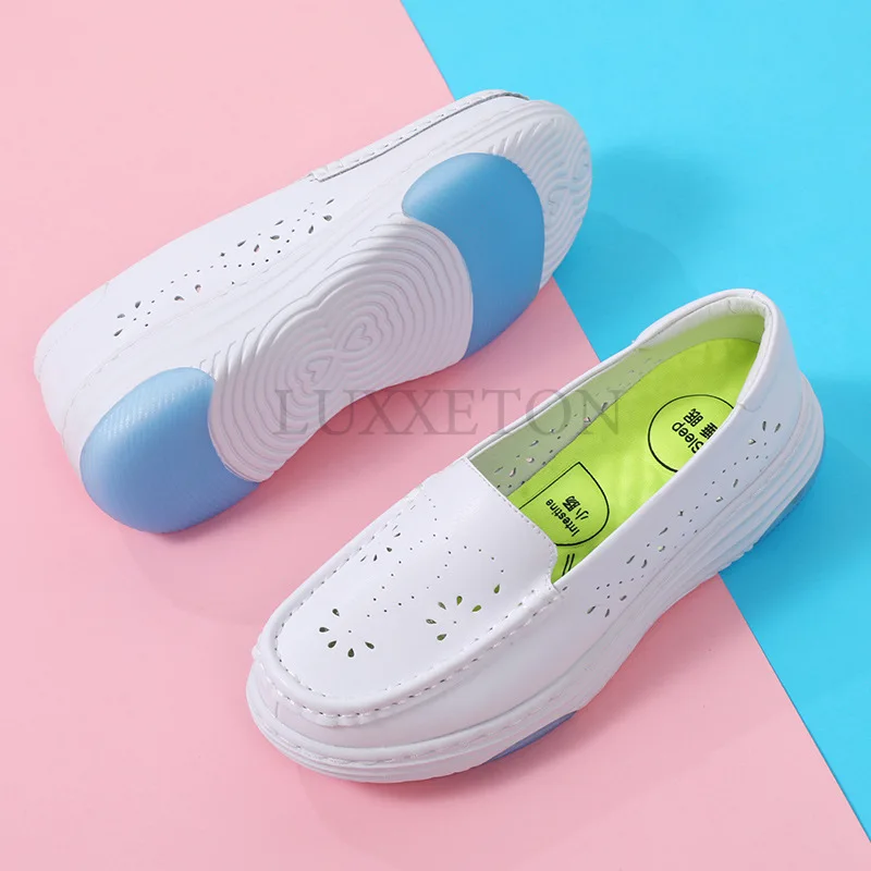 High Quality Women Shoes for Nurses Non Slip Comfortable Flat Casual Work Shoes Wedge Heeled Thick Soled White Shoes for Women