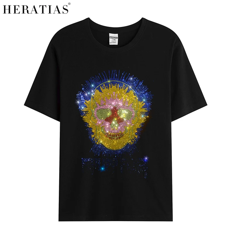 Hot sale men's summer short-sleeved casual T-shirt shining light diamond figure T-shirt cotton soft fashion hot diamond T-shirt