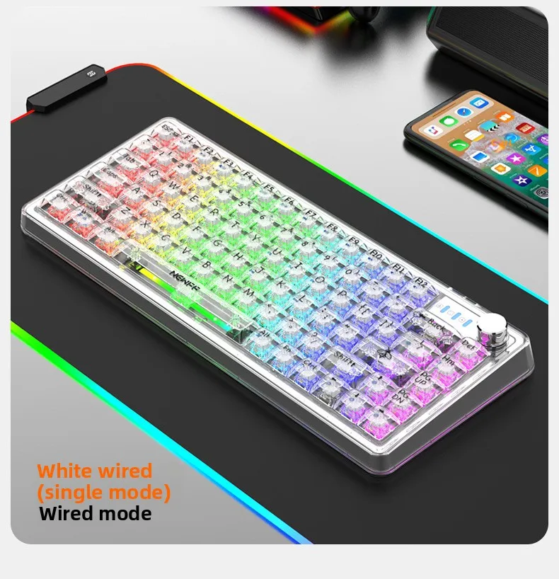 

81 Keys Transparent Keycap Mechanical Keyboard Mechanical Crystal RGB Keyboard Hot Swappable Rechargeable For Video Games