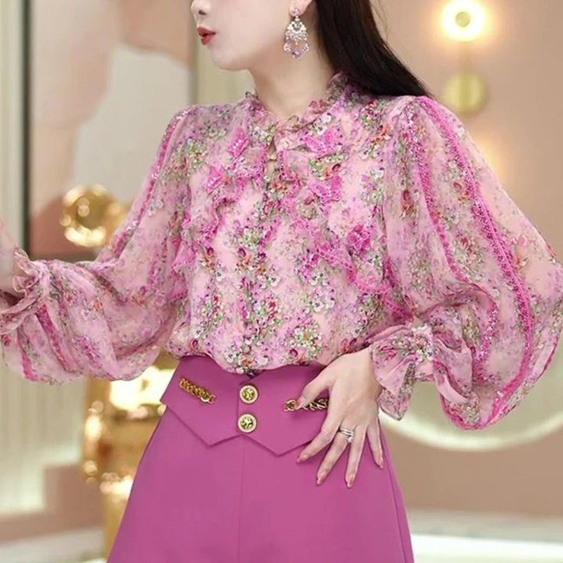 Summer New Womens Shirts Fashion Heavy Breathable Sequins Shirt For Women 2024 New Young Ladies Fashion Blouses Long Sleeve Tops