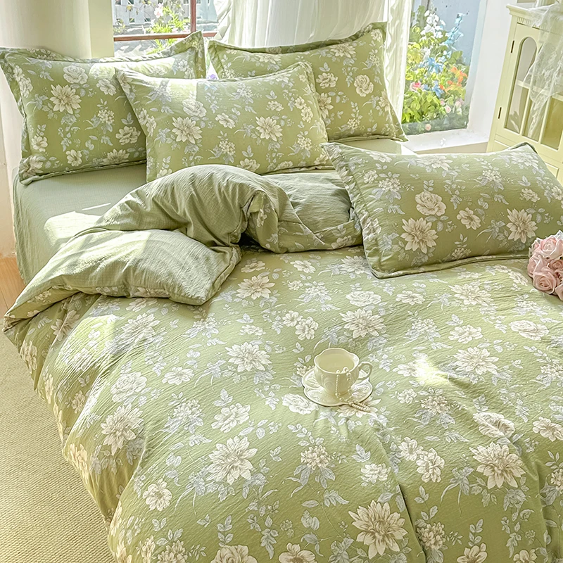 Flower Printed Duvet Cover Single/Queen/King Size Double-Layered Gauze Quilt Cover Pastoral Style housse de couette 이불 커버