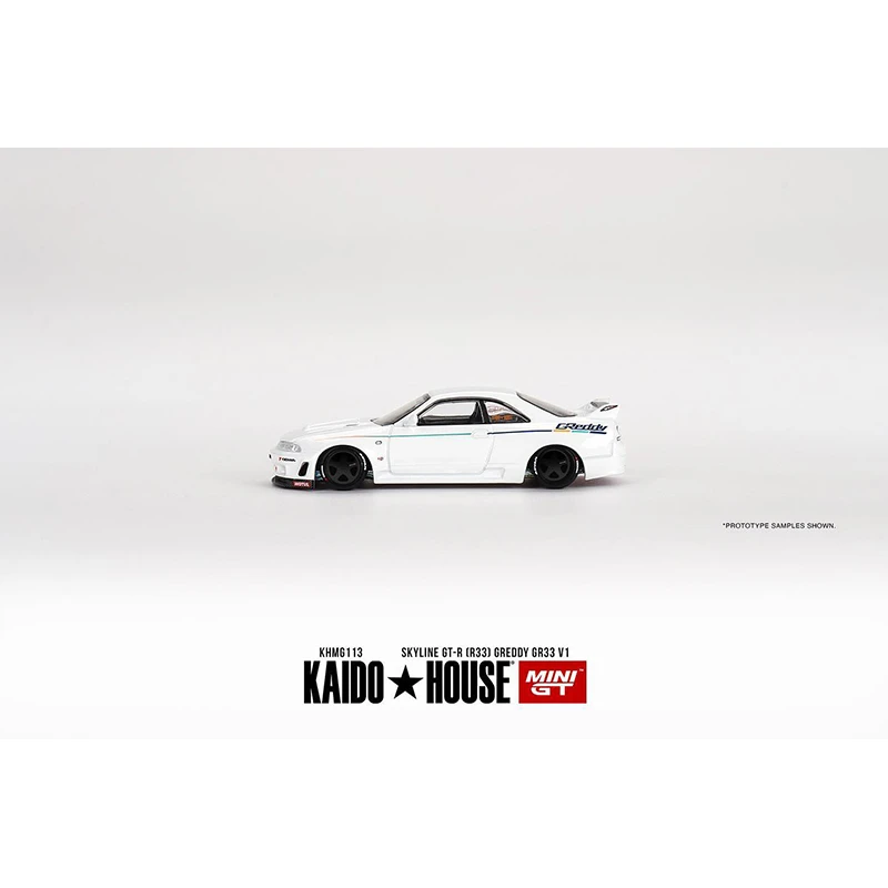 MINIGT KHMG113 In Stock 1:64 Skyline GTR R33 Greddy GR33 WHITE Openable Hood Diecast Diorama Car Model Kaido House