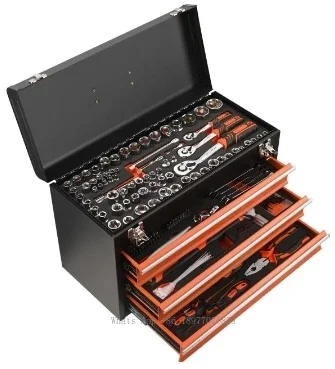 Toolbox 408 Tools With Self-Locking,Storage Box With Three Drawers,Hand-held Toolbox Portable Tough/Reliable,Workshop/Domestic