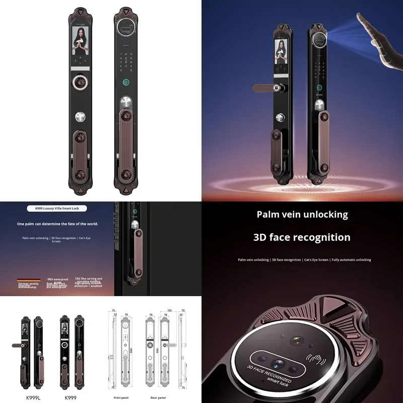 Villa Double Door Smart Door Palm Vein 3D Face Recognition Fingerprint Home Anti-theft Password Waterproof Aluminum