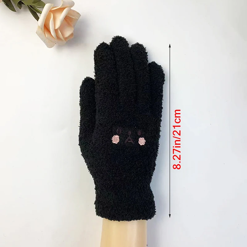 Winter Plush Cute Girl Gloves Warm Finger Gloves Embroidery Blush Bear Wool Mittens Student Cold Outdoor Cycling Gloves