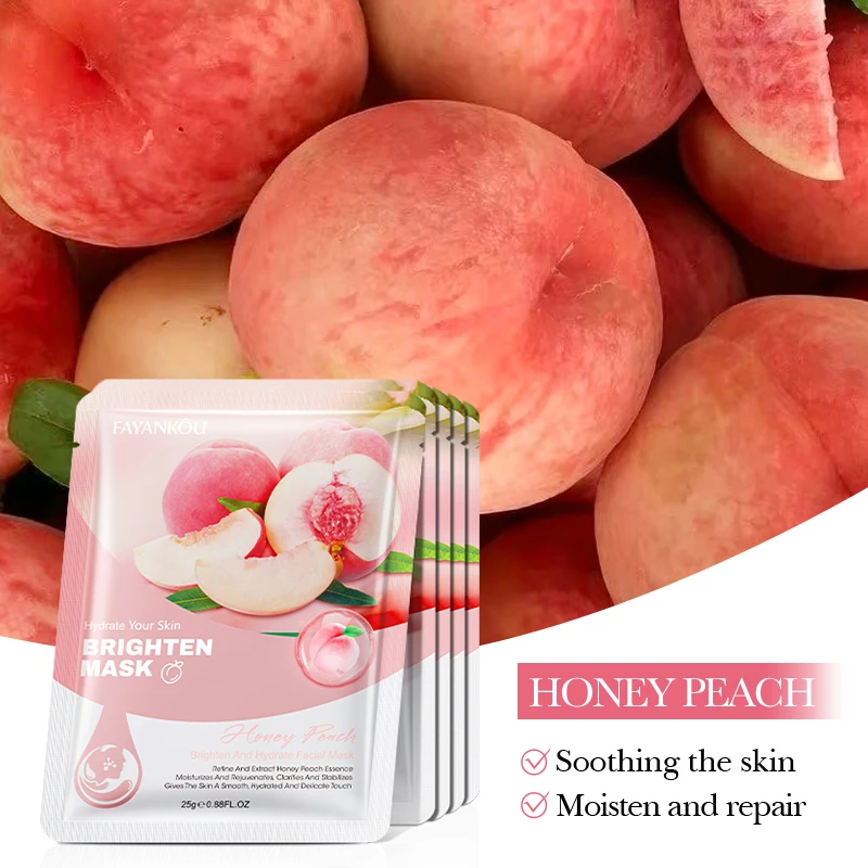 FAYANKOU 10Pcs Honey Peach Extract Facial Sheet Mask Brighten Hydrating Moisturizer Nourishing Face Care Mask