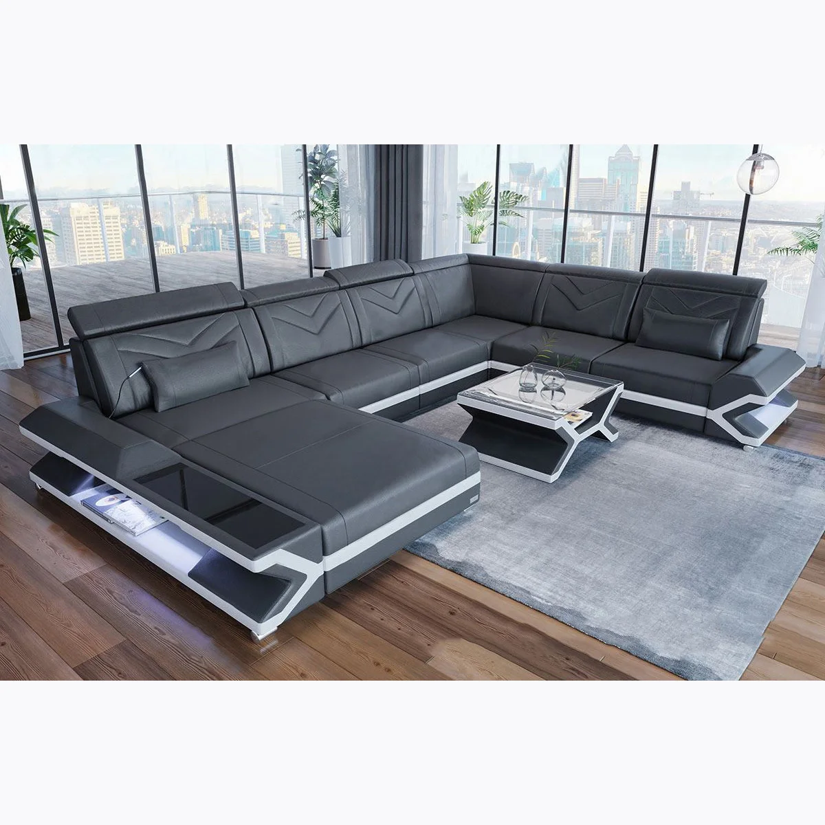 Hot selling American modern minimalist leather sofa home corner multifunctional living room furniture combination ly07