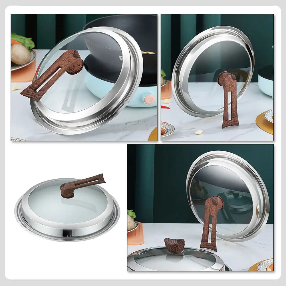 Stainless Steel Glass Pot Cover Visible Pan Lid Wok Overflow Splash Resistant Kitchen Cookware Accessory Frying Pan Glass Lid - view 2