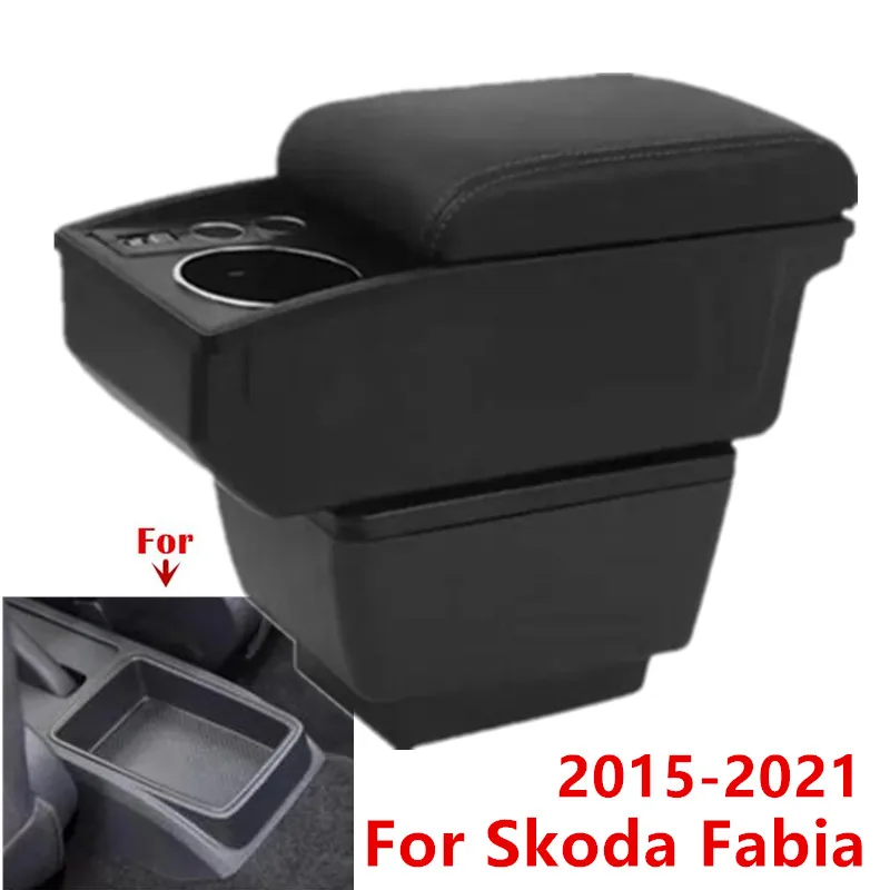 Für Skoda Fabia Armlehnenbox Für Skoda Fabia 3 III 2015-2021 Auto-Armlehne Doppelschichtige Aufbewahrungsbox Getränkehalter Auto-Zubehör