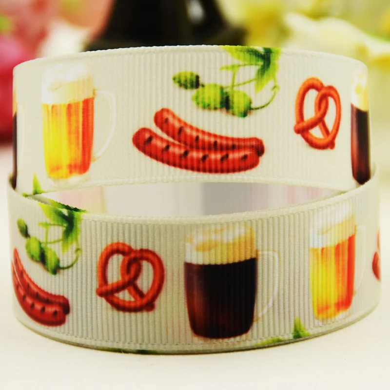 22mm 25mm 38mm 75mm Bier Cartoon gedruckt Gros grain Band Party Dekoration 10 Meter Satin Bänder