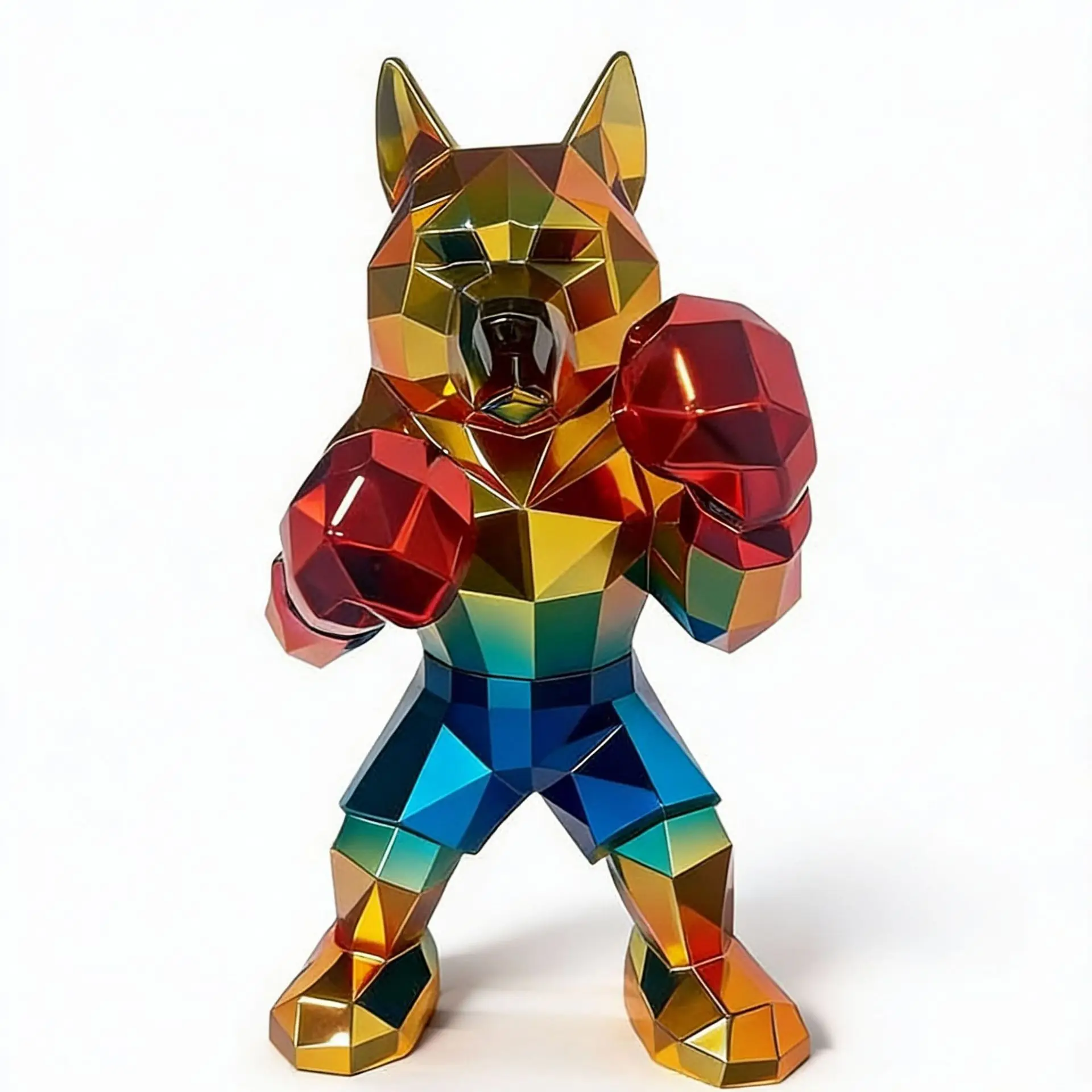 Creative Boxing Wolf King Sculpture Living Room Desktop Wine Rack Decor Animal Figurine Resin Crafts Modern Home Decor Statue