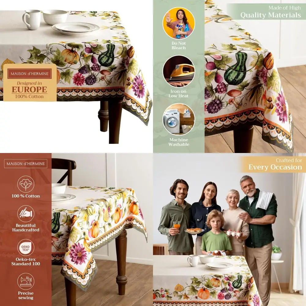 

Cotton Rectangle Tablecloth 100% Cotton 60x120 Inches for Fall, Thanksgiving, Everyday Reusable Table Cover