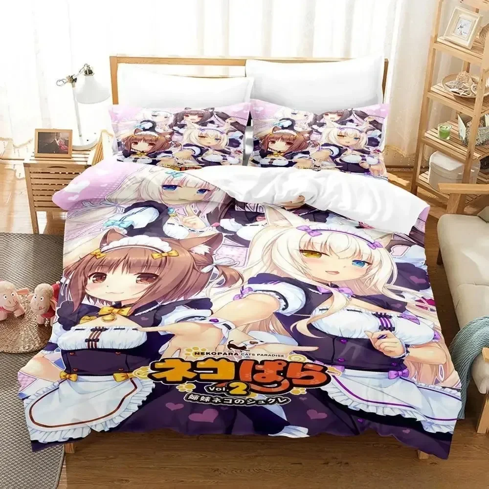 3D Printed Anime Duvet Cover Set (No Filling) Kawaii Girls Nekopara Soft Bedding Set Single Twin Full Size Bedroom Home Decor