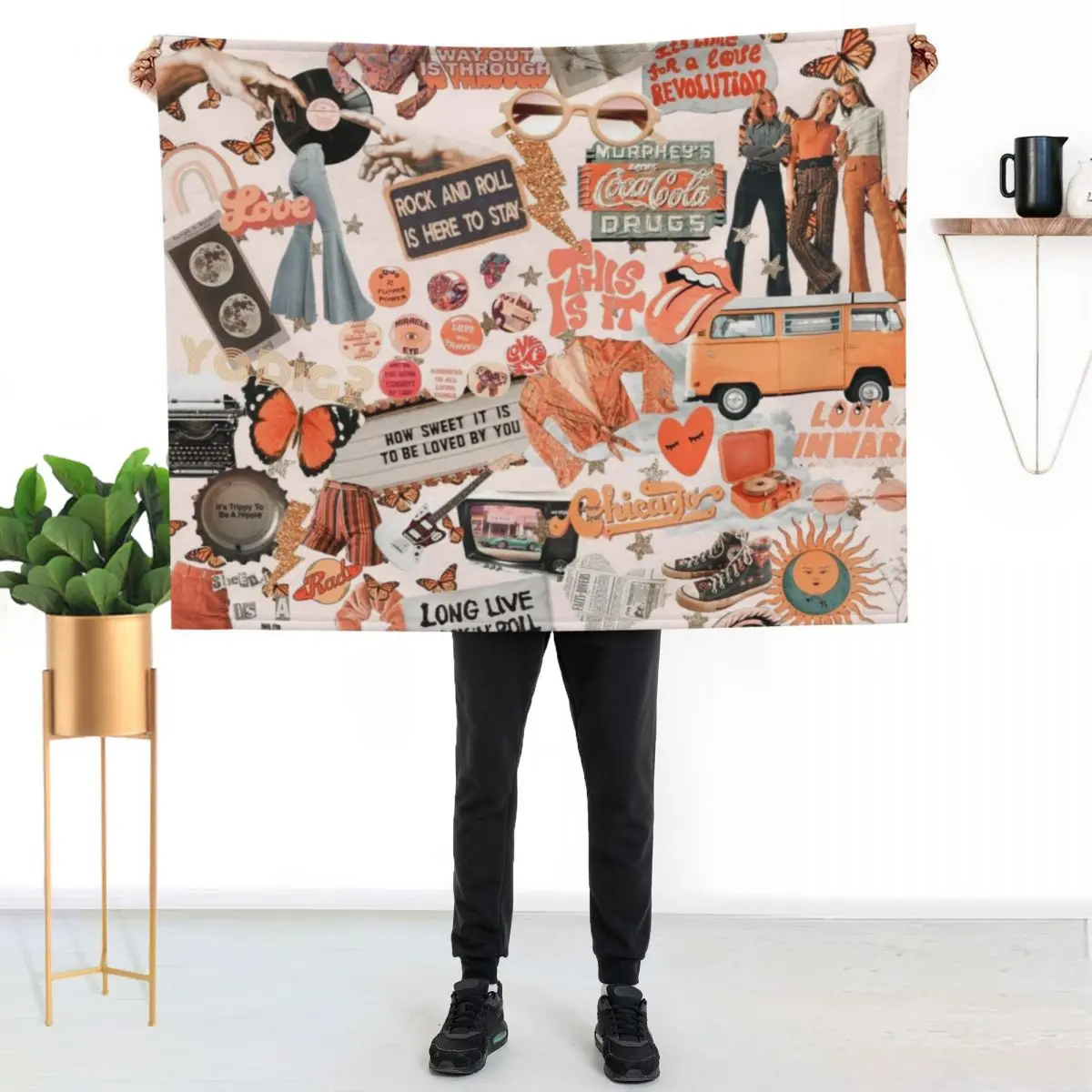 Pink and Orange Collage Throw Blanket Single Summer Beddings Cute Bed linens Shaggy halloween Blankets