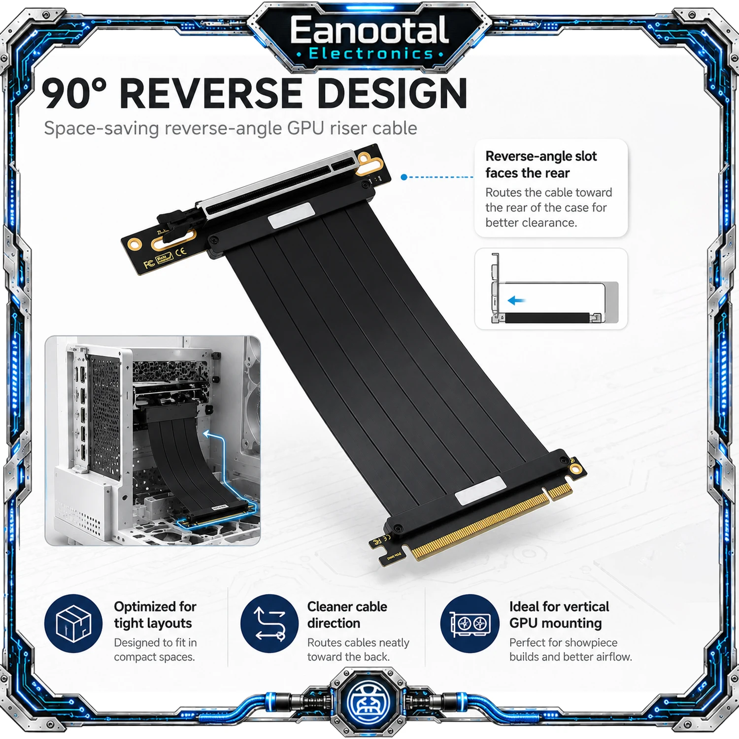 PCIe x16 Graphics Card Extension Cable and GPU Mount Bracket Kit, Gen 3/Gen 4 Riser Cable for Gaming PC Case Build