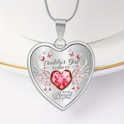 12 Months Angel Wings Daddys Girl Heart Pendant Necklace Birthday Gifts For Daugher Epoxy Jewelry