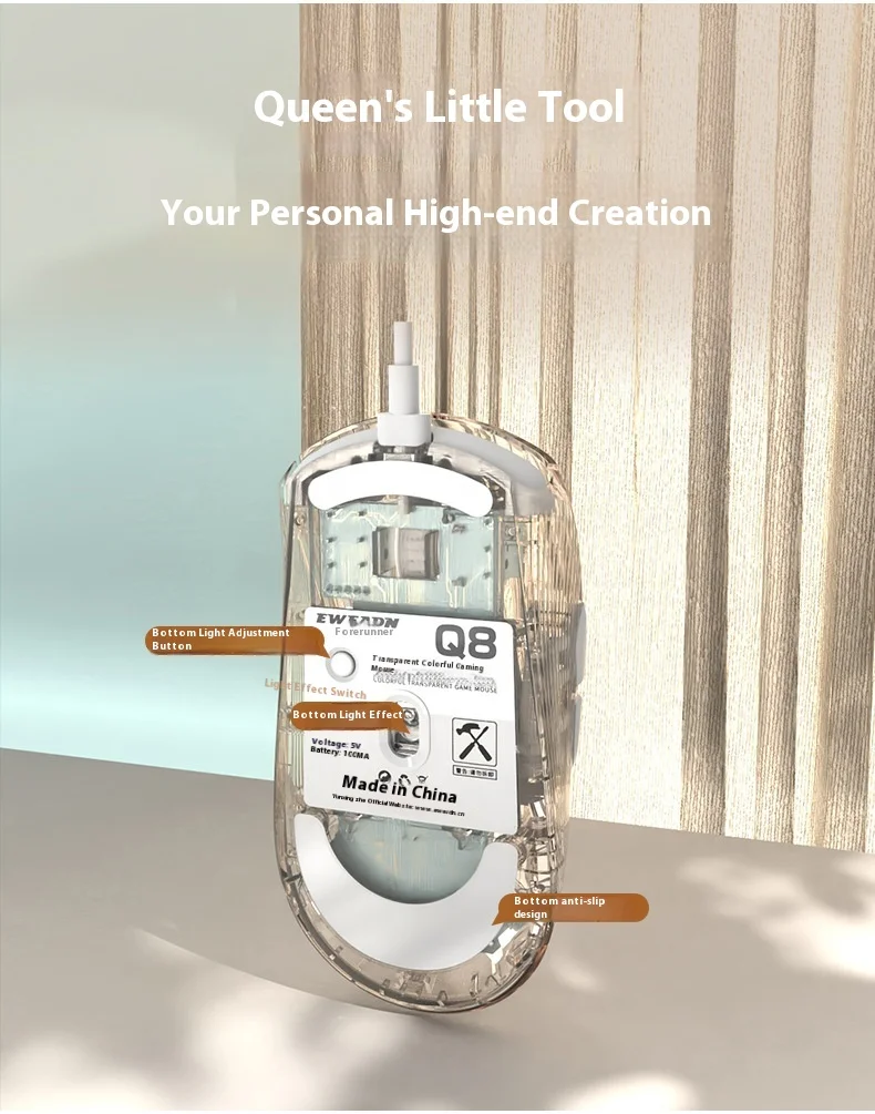 Qianxingzhe Q8 투명 블루투스 마우스。