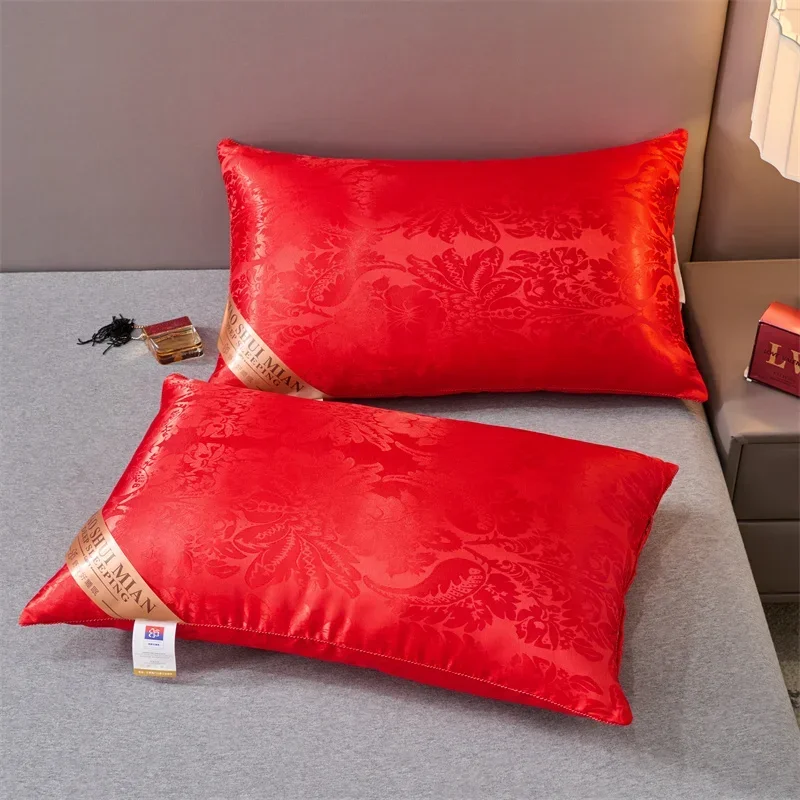 2025 New Year Red Chinese Wedding Pillow Single Adult Hotel Sleep Orthopedic Pillow Soft Cotton Pillow Neck Protection Cushion