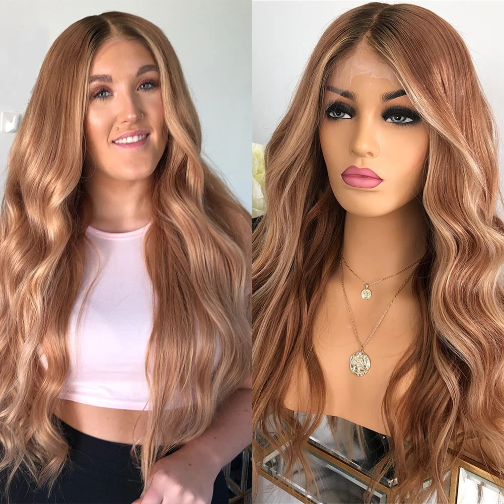 

Full Lace Human Hair Wigs 13x6 Ginger Blonde Slightly Wavy Wig Pre Plucked 28" Bleached Knots 180/150 Lace Front Wig for Women