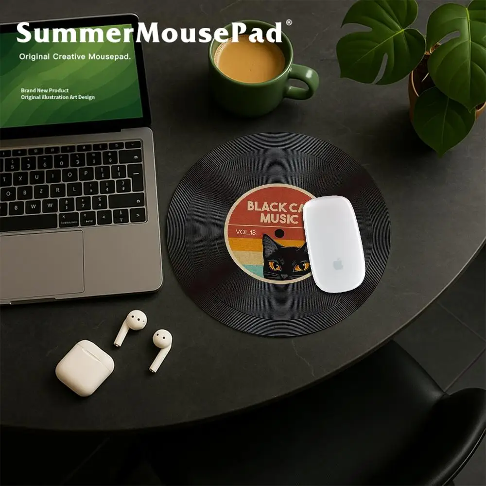 Vintage Vinyl Record Round Mouse Pad Non-Slip Rubber Sole Waterproof Design Office Games Universal Computer Desk RUG