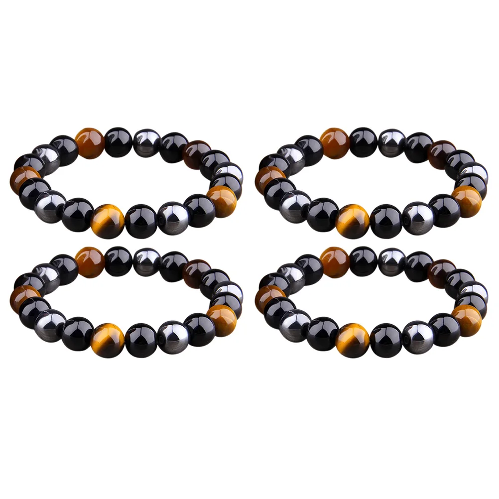 

4pcs Tiger'S Eyes Stone Bracelets Bracelets Natural Round Beads Elegant Jewelry for Daily Party Yoga Health Care