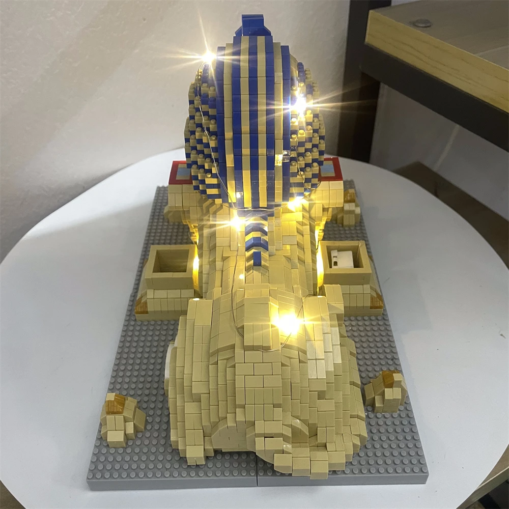 LED Exquisite Sphinx with Micro Mini Building Block Set: Creative Architectural Puzzle -Ideal Gift for Egyptology Enthusiasts