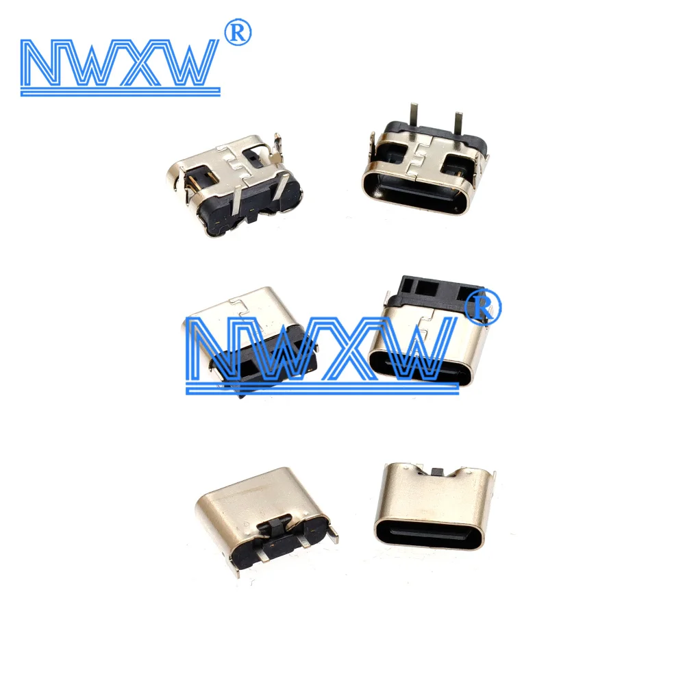 TYPE-C female socket 2P soldering wire type 180 degree direct insertion charging interface TypeC connector with two legs