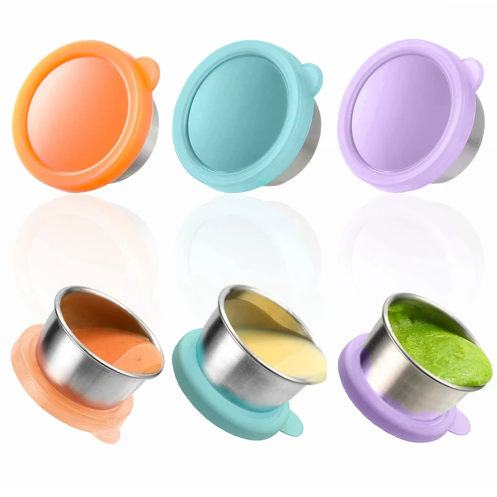 

3Pcs 50Ml Salad Dressing Container to Go, Stainless Steel Condiment Containers Cups with Silicone Lids for Bento Box