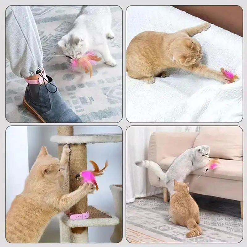 Cat Teaser Wand Steel Wire 1 2Pcs Set with Bell for Interactive Play Durable Collar Cat Toy for Indoor Pet Entertainment