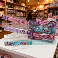 3PCS Kpop Demon Hunters Huntrix Rumi Plastic Folding Ruler Set 30cm/11.8in Straight Triangle Geometry Math Measuring Tools