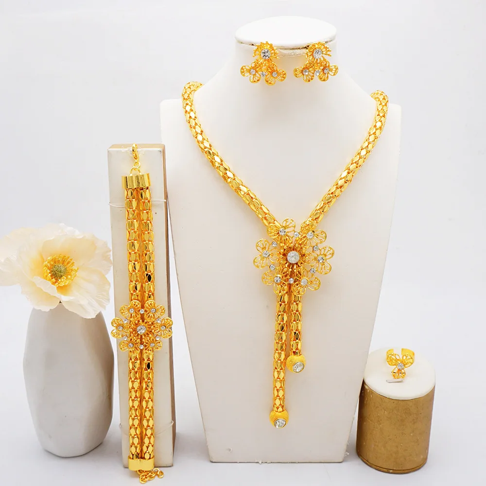 

Necklace/Earrings/Bracelet/Ring (Flower Tassel) Women 24K Gold, AU999 | Chiseled peony with diamond-tasseled stamens.