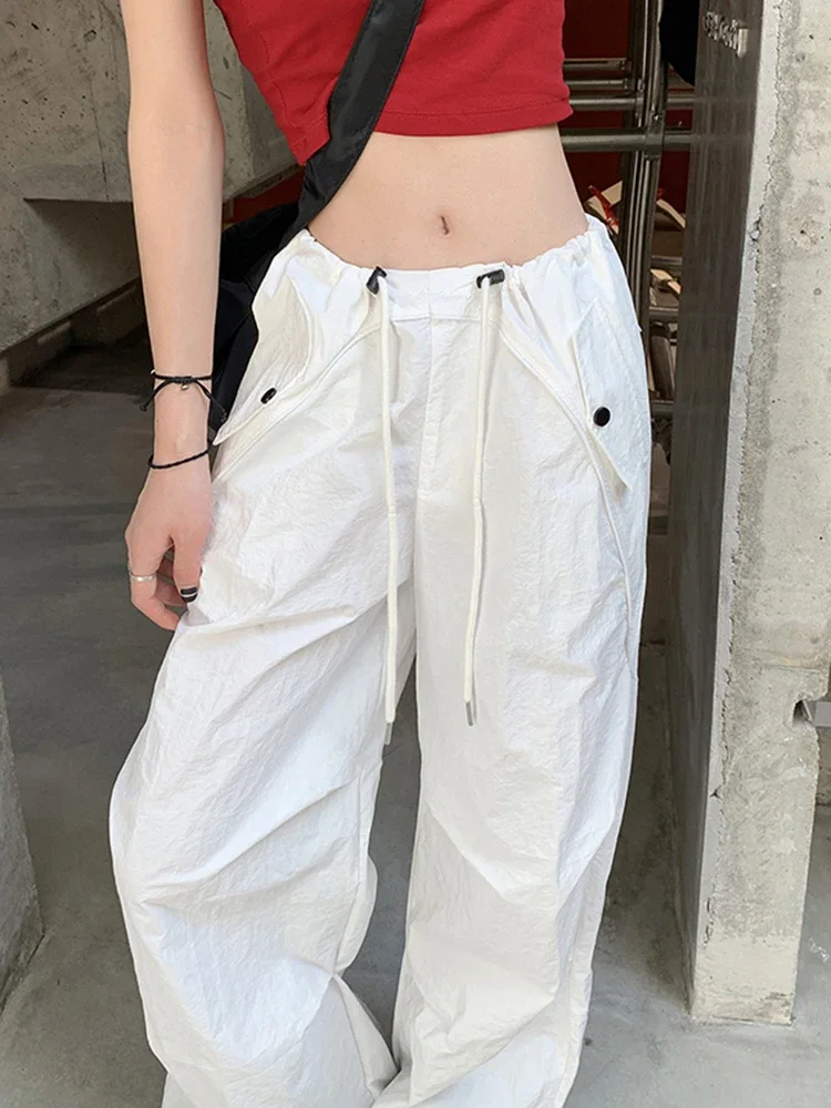 

Summer American Solid Color Slim Cargo Pants Female White Dark Gray Black Woman Pants Simple Basic Fashion Street Women Pants