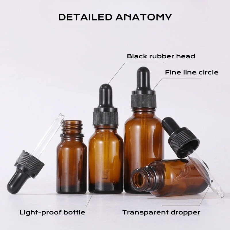 5 مل 10 مل 15 مل 20 مل 30 مل 50 مل 100 مل زجاجات قطارة زجاجية كهرمانية مع ماصة زجاجية للزيوت العطرية التجميلية #3