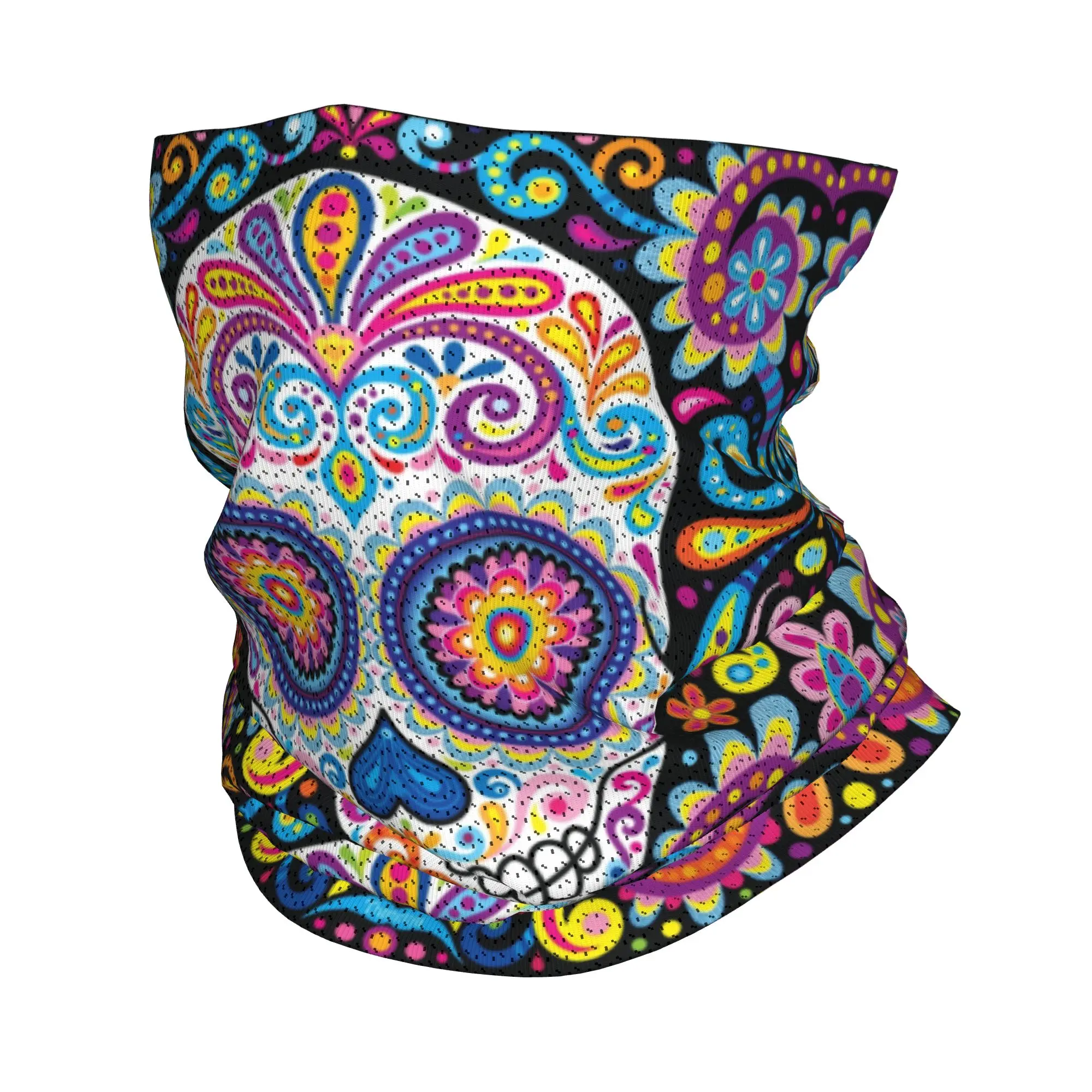 

Custom Mexican Sugar Skull Art Winter Headband Neck Warmer Hiking Running Tube Scarf Day of the Dead Gothic Face Bandana Gaiter