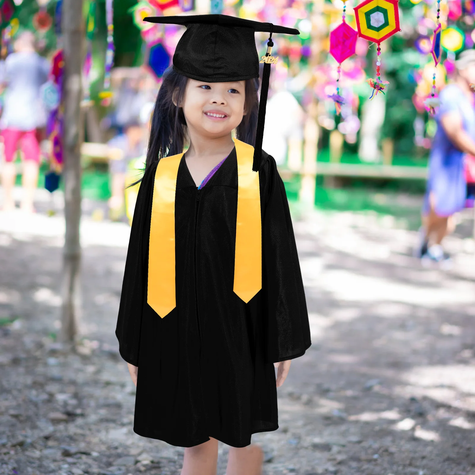 

Set Graduation Dress Hat Shawl Primary School Kids Cap and Gown Polyester Tassel
